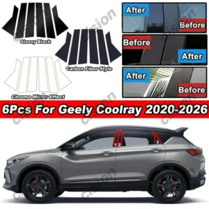 glossy black car door window frame center b c pillar post pc sticker for geely coolray 2020 2026 middle column mirror cover trim