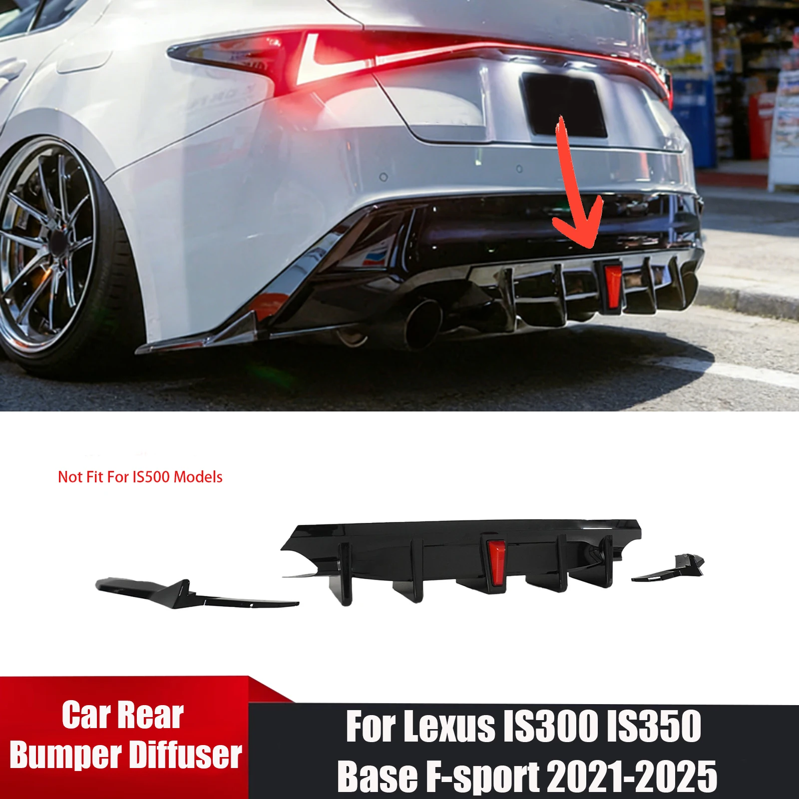 for lexus is300 is350 base f sport 2021 2025 car rear bumper diffuser w/led accessories spoiler exterior parts glossy black for lexus is300 is350 base f sport 2021 2025 car rear bumper diffuser w/led accessories spoiler exterior parts glossy black