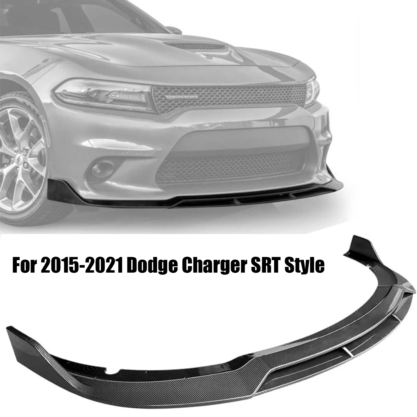 for dodge charger 2015 2023 srt style carbon fiber look glossy black front bumper lip splitter spoiler 4pieces air chin bodykit for dodge charger 2015 2023 srt style carbon fiber look glossy black front bumper lip splitter spoiler 4pieces air chin bodykit