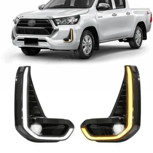 for toyota hilux revo 2020 2021 led drl fog lamp daytime running light day bumper driving waterproof turn signal wires switch