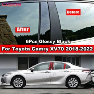 6x arbon fiber black car window door column bc pillar post cover trim for toyota camry xv70 2018 2022 mirror effect pc sticker