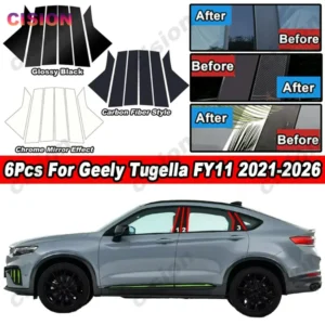 glossy carbon fiber chrome black car door window center b c pillar post middle column cover trim sticker for geely tugella fy11