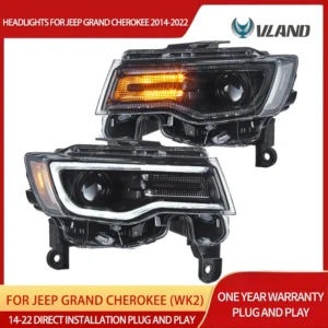 vland 2014 2022 grand cherokee (wk2) led headlights with startup animation/ blue drl