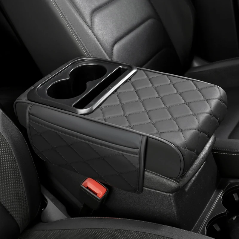 pu leather car center console storage height pad with cup holder, phone card slot, dual pockets or no pocket storage pu leather car center console storage height pad with cup holder, phone card slot, dual pockets or no pocket storage