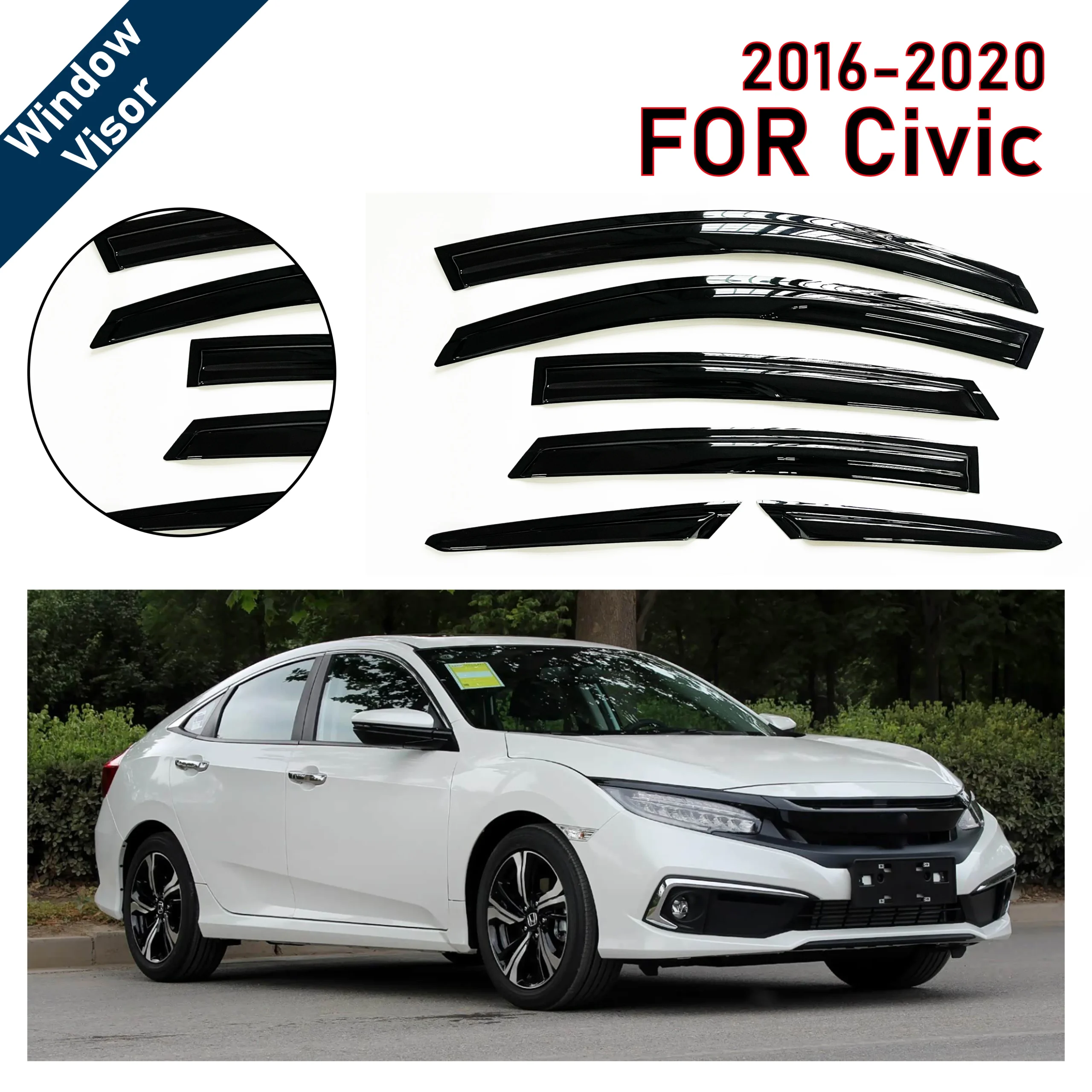 6 pcs of the latest model car window sunshade for civic 2016 2020 sedan, window visor rain guards window visors rain guards 6 pcs of the latest model car window sunshade for civic 2016 2020 sedan, window visor rain guards window visors rain guards