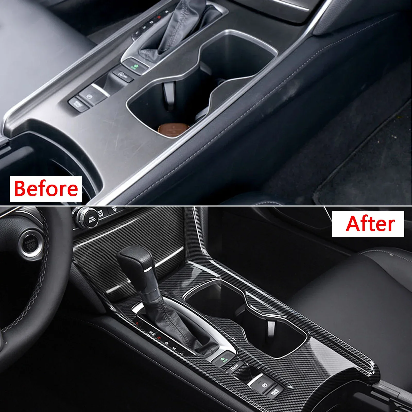 carbon fiber style center console gear shift box panel cigarette lighter panel cover trim for honda accord 2018 2021 2022 carbon fiber style center console gear shift box panel cigarette lighter panel cover trim for honda accord 2018 2021 2022