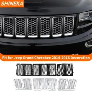 shineka car front grilles decoration cover honeycomb grid grill cover for jeep grand cherokee 2014 2015 2016 exterior accessorie