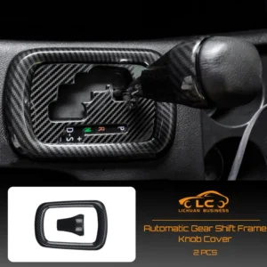 2pcs automatic gear shift frame knob cover abs carbon fiber color bamboo grain trim for toyota hilux revo conquest 2015 2021
