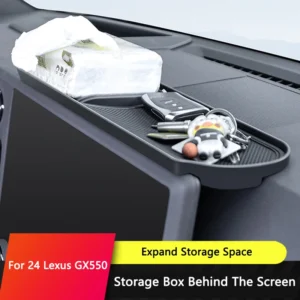 qhcp car dashboard storage box abs screen storage box behind screen organizer tray for lexus gx 550 550h 2024 interior accessory