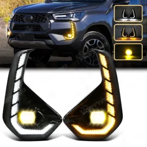 led drl for toyota hilux revo 2024 2025 daytime running lights turn signal fog lamps white yellow front bumper daylights 12v