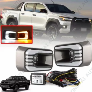 daytime running light drl streamer turn signals for toyota hilux rocco 2020 2021 2022 2023 led white front bumper scanning drl