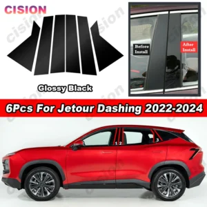 glossy piano black car door window center middle column b pillar post panel cover trim mirror effect sticker for jetour dashing