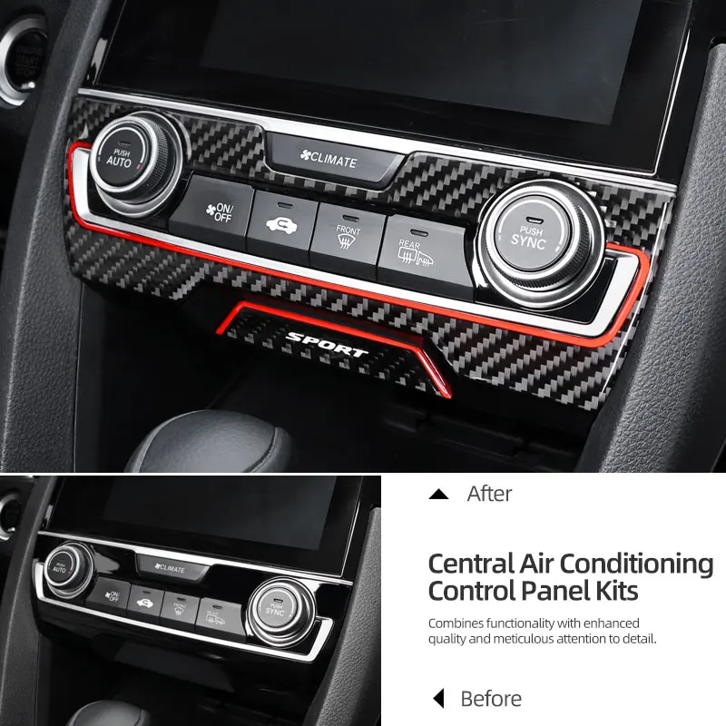 for honda civic 10th gen 2016 2021 carbon fiber auto center console air condition cd panel trim sticker car interior for honda civic 10th gen 2016 2021 carbon fiber auto center console air condition cd panel trim sticker car interior