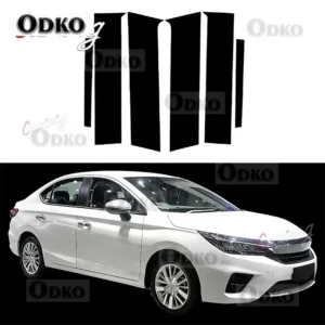 for honda city gn1/2/3/5/6/7 2020 2023 side car door window pillars posts cover trim mirror effect glossy piano black sticker