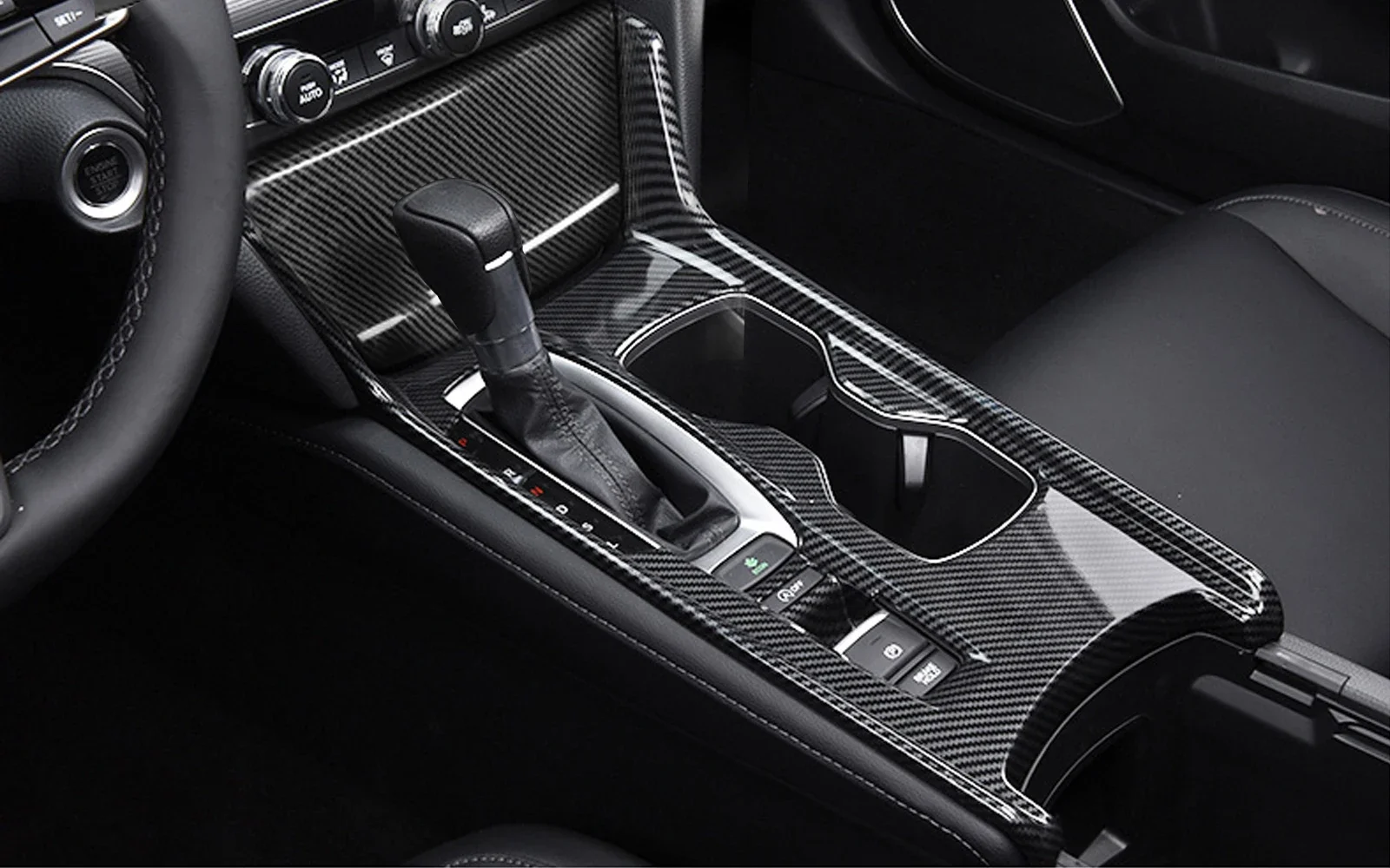 carbon fiber style center console gear shift box panel cigarette lighter panel cover trim for honda accord 2018 2021 2022 carbon fiber style center console gear shift box panel cigarette lighter panel cover trim for honda accord 2018 2021 2022