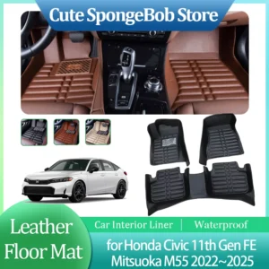 leather floor mat for honda civic 11th gen fe mitsuoka m55 2022~2025 foot interior liner waterproof carpet custom pad accessorie