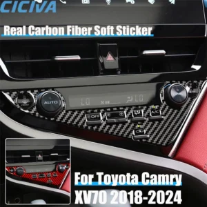real carbon fiber car accessories center console cover soft sticker for toyota camry xv70 2018 2019 2020 2021 2022 2023 2024