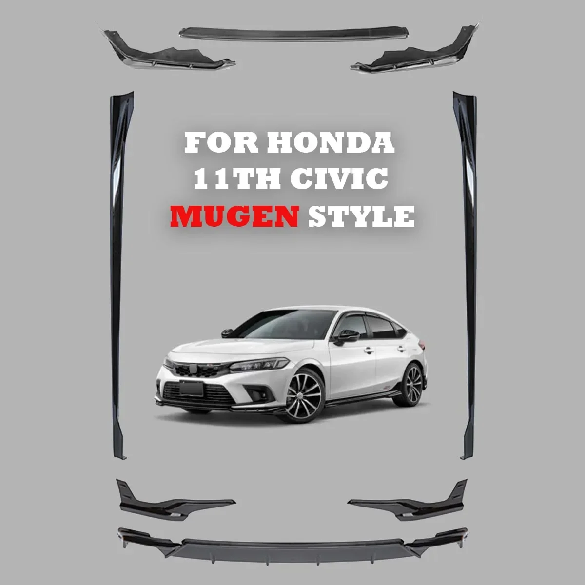 abs plastic front rear bumper lip diffuser plastic side skirt for honda civic 11th gen 2022 2023 mugen style body kit abs plastic front rear bumper lip diffuser plastic side skirt for honda civic 11th gen 2022 2023 mugen style body kit