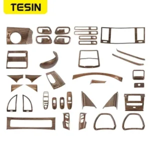 tesin abs wooden grain car interior accessories decoration cover trim stickers kit for nissan patrol y62 2017+ car styling