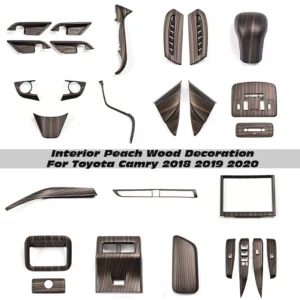 car interior peach wood decoration accessories for toyota camry 2019 2022 instrument console gear water cup cover air vent trims