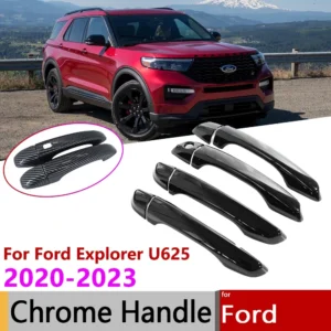 for ford explorer u625 2020 2021 2022 2023 chrome gloss black carbon fiber car smart door handle cover trim external stickers