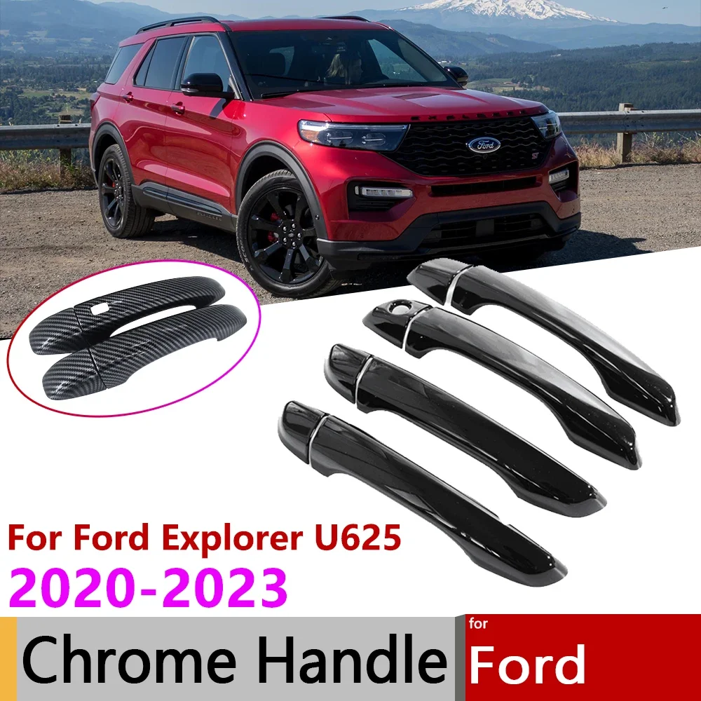 for ford explorer u625 2020 2021 2022 2023 chrome gloss black carbon fiber car smart door handle cover trim external stickers for ford explorer u625 2020 2021 2022 2023 chrome gloss black carbon fiber car smart door handle cover trim external stickers