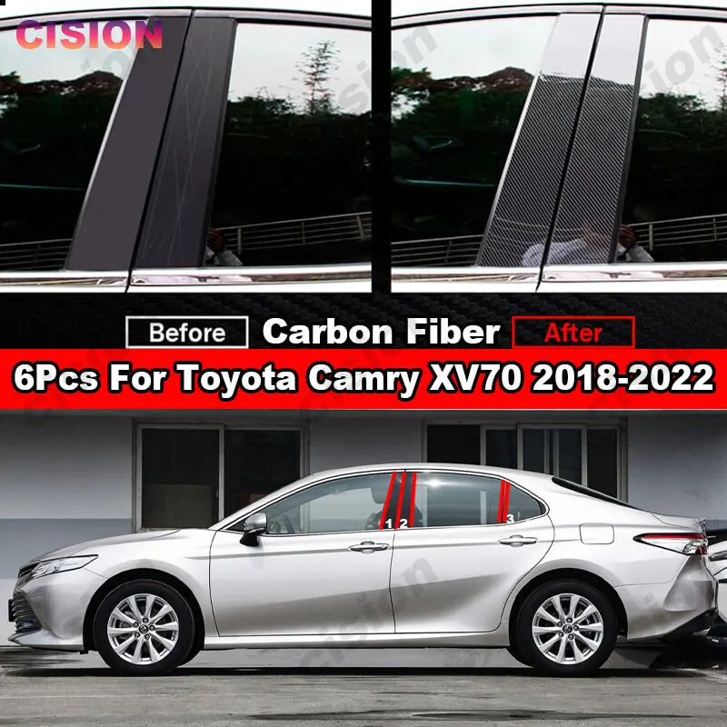 6x arbon fiber black car window door column bc pillar post cover trim for toyota camry xv70 2018 2022 mirror effect pc sticker 6x arbon fiber black car window door column bc pillar post cover trim for toyota camry xv70 2018 2022 mirror effect pc sticker