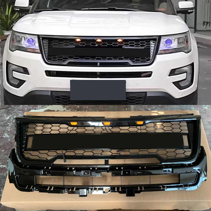 abs upper bumper grille racing grill for ford explorer 2015 2016 2017 2018 2019 led lights with letters honeycomb mask cover abs upper bumper grille racing grill for ford explorer 2015 2016 2017 2018 2019 led lights with letters honeycomb mask cover