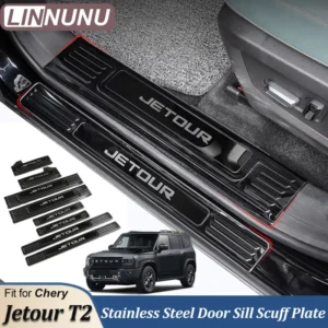 linnunu car door sill protector fit for chery jetour t2 traveller trim scuff pedal threshold cover accessories stainless steel