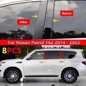 8pcs polished pillar posts fit for nissan patrol y62 2014 2023 window trim cover bc column sticker ccessories