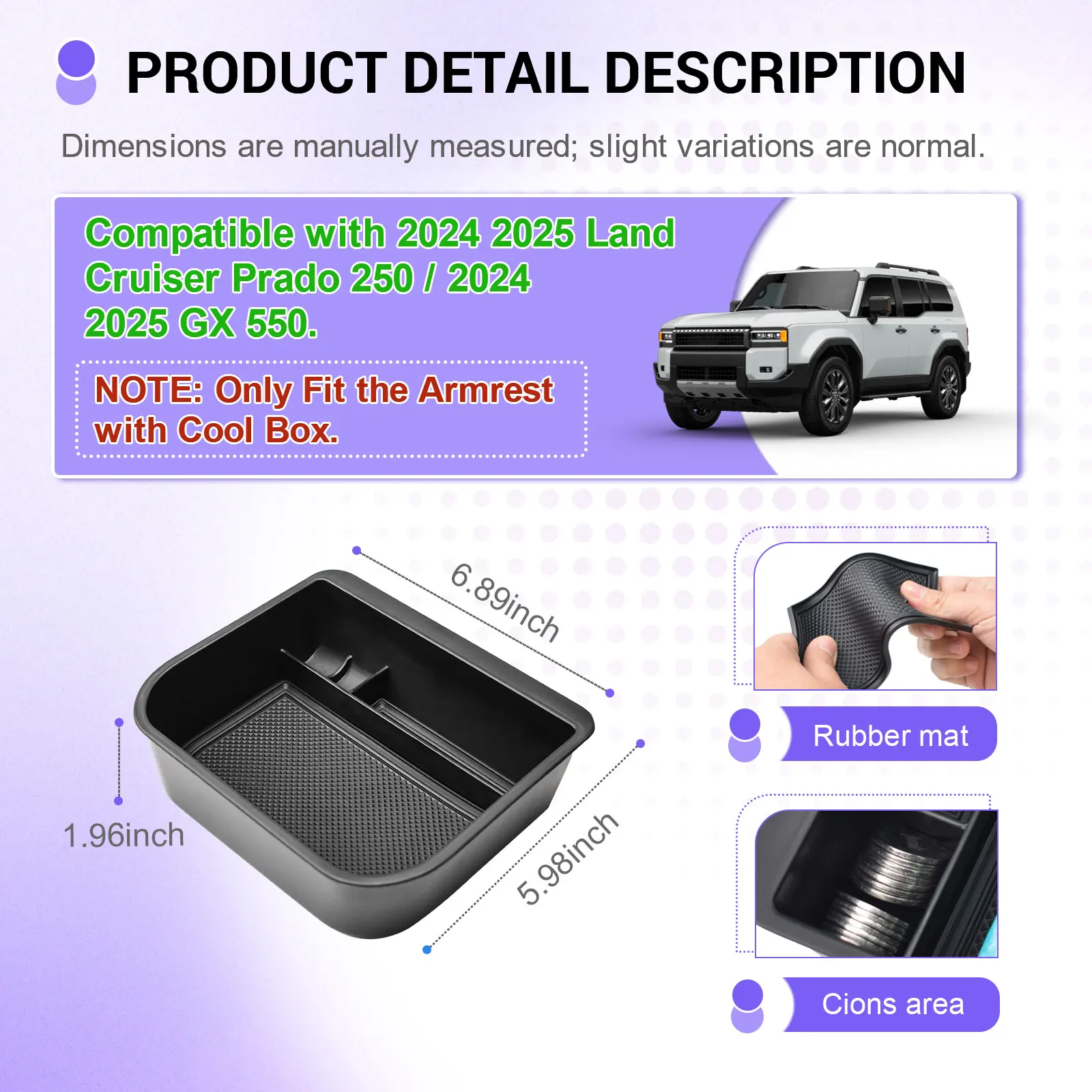 armrest storage cool box tray for toyota land cruiser prado 250 / lexus gx550 2024 2025 center console organizer car armrest storage cool box tray for toyota land cruiser prado 250 / lexus gx550 2024 2025 center console organizer car
