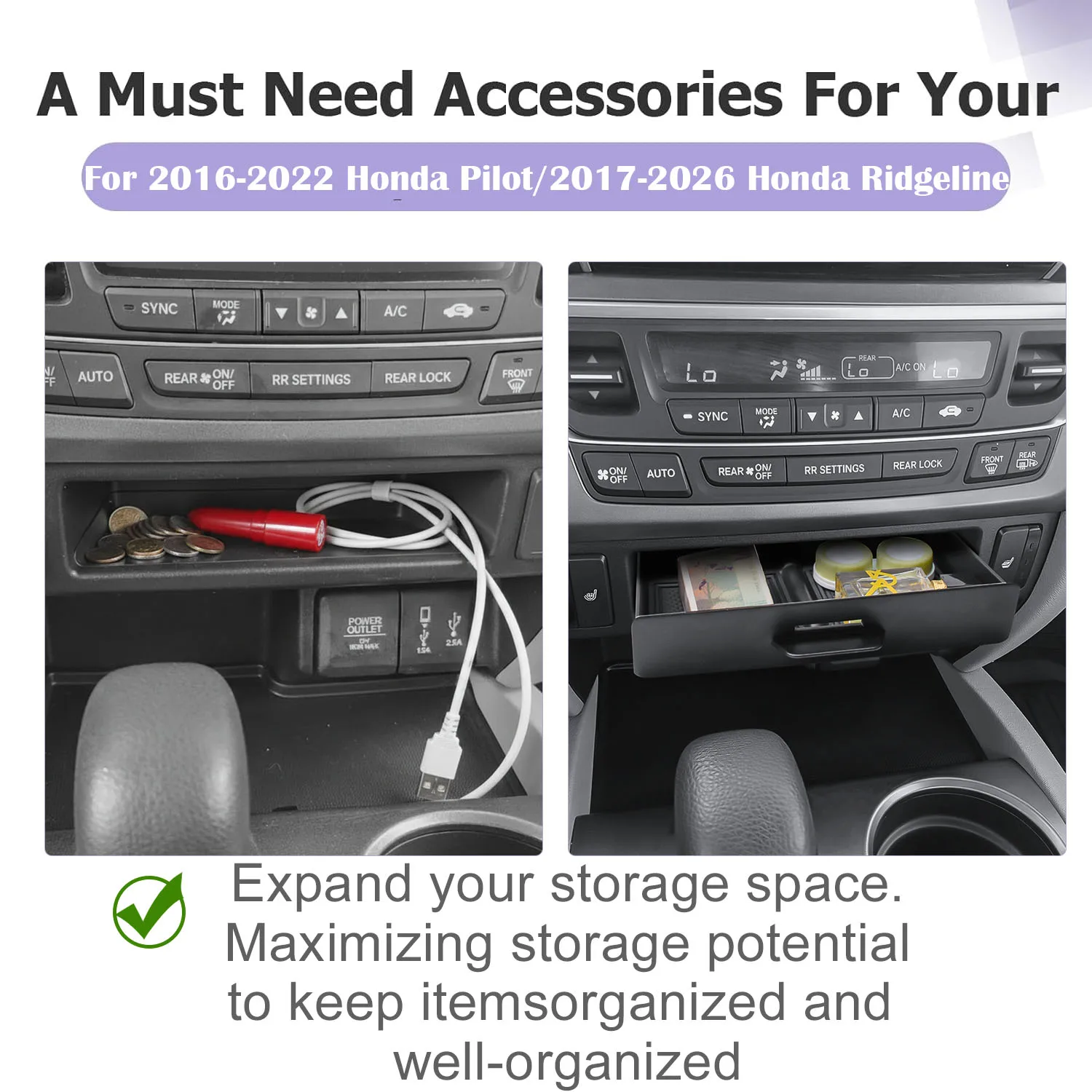 middle center console drawer storage organizer for 2016 2022 honda pilot/2017 2026 honda ridgeline coin drawer cubby storage box middle center console drawer storage organizer for 2016 2022 honda pilot/2017 2026 honda ridgeline coin drawer cubby storage box