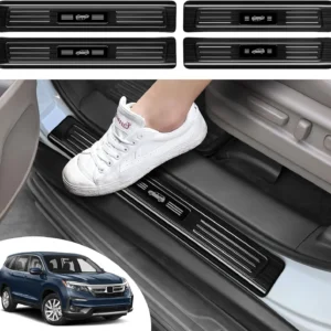 door sill protector for honda pilot 2016 2022 accessories stainless steel material black brushed car door threshold protection