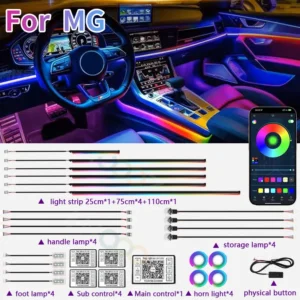 rgb 22in1 car interior acrylic car ambient lights for mg zs hs gt hector mg3 mg5 mg6 mg7 car accessories