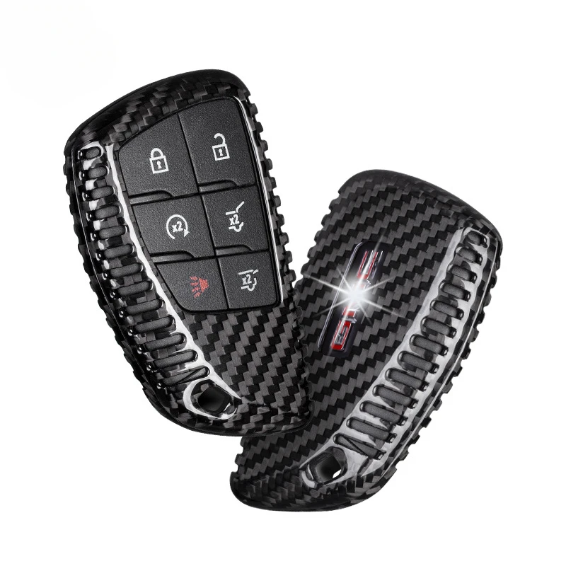 for chevrolet 2021 2024 gmc yukon denali sierra rst tahoe carbon fiber car key case cover shell for chevrolet 2021 2024 gmc yukon denali sierra rst tahoe carbon fiber car key case cover shell