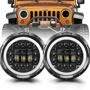 wrangler headlight 7 inch led work light h4 round headlights with yellow white angel eye for 4wd 4x4 truckjeep wrangler