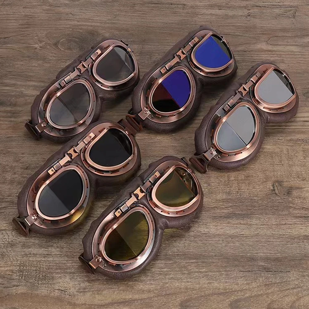 leather retro motorcycle e bike goggles windproof uv dustproof lens frame for off road riding scooter snowboard eye protection leather retro motorcycle e bike goggles windproof uv dustproof lens frame for off road riding scooter snowboard eye protection
