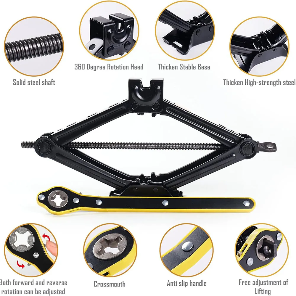 2t/3t car scissor jack auto emergency crank lift stand labor saving repair & tire replacement tool with wrench for suv vehicles 2t/3t car scissor jack auto emergency crank lift stand labor saving repair & tire replacement tool with wrench for suv vehicles