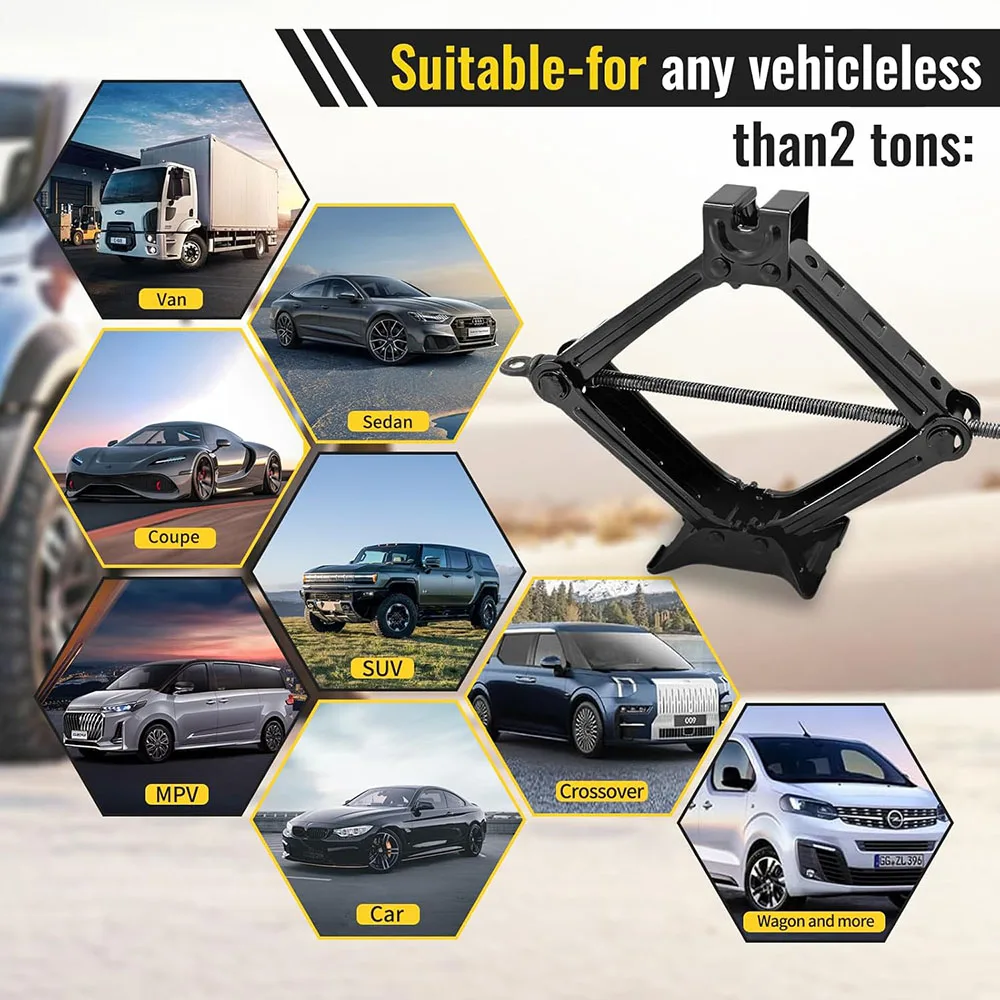 2t/3t car scissor jack auto emergency crank lift stand labor saving repair & tire replacement tool with wrench for suv vehicles 2t/3t car scissor jack auto emergency crank lift stand labor saving repair & tire replacement tool with wrench for suv vehicles
